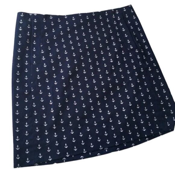 J. CREW STRETCH NAUTICAL PENCIL MICRO MINI SKIRT SIDE POCKETS ANCHOR PRINT SZ 4 - Picture 4 of 7